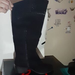 Black calf length boots